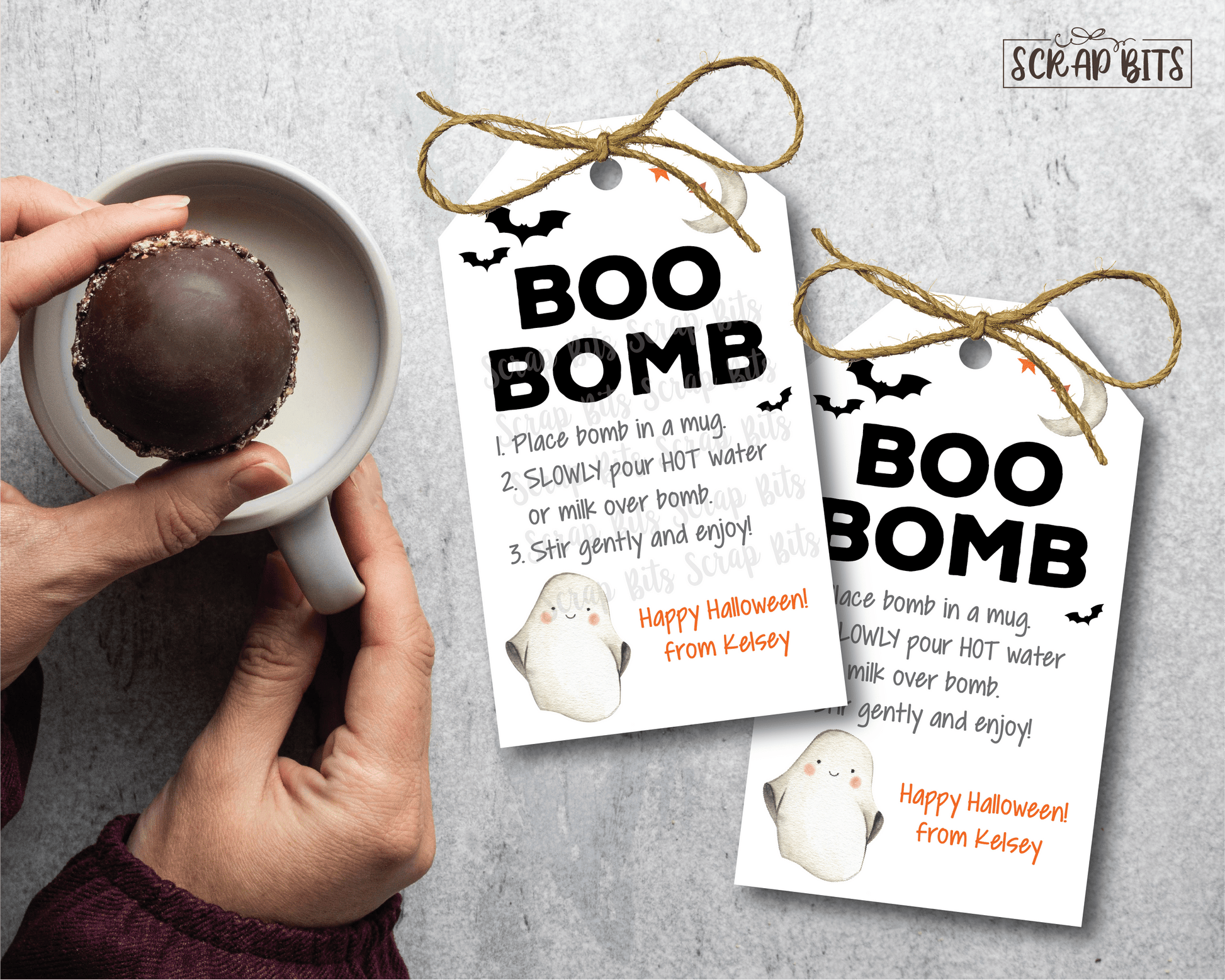 Boo Bomb Tags, Ghost Halloween Hot Chocolate Bomb Tags - Scrap Bits