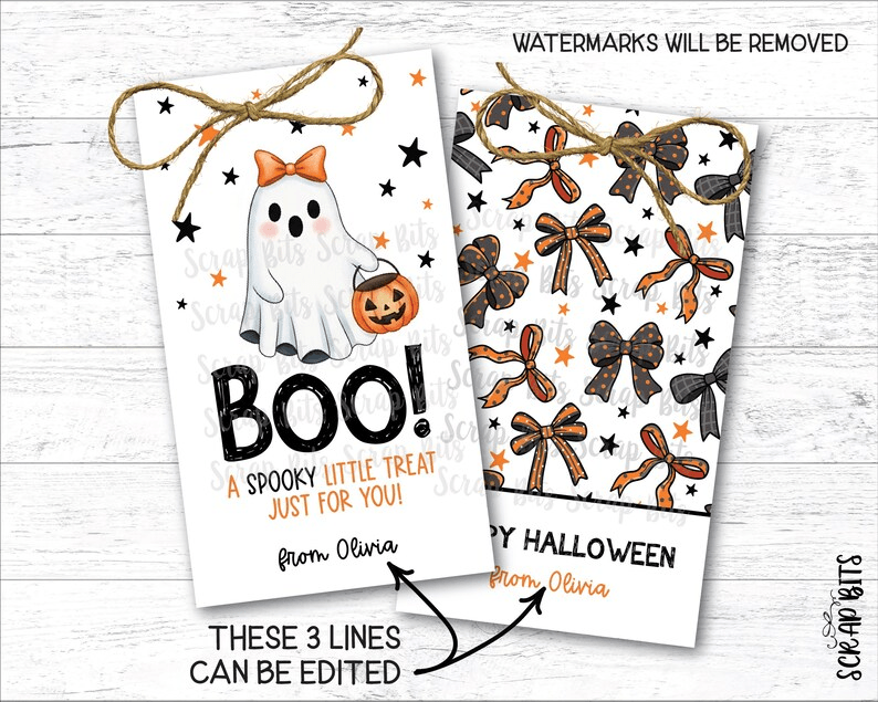 BOO Coquette Ghost Spooky Treat, Printable Fall Favor Tag Set, Instant Download Editable Template - Scrap Bits