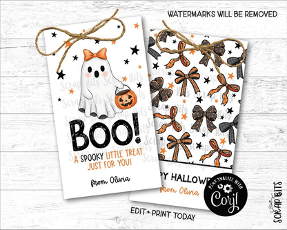 BOO Coquette Ghost Spooky Treat, Printable Fall Favor Tag Set, Instant Download Editable Template - Scrap Bits
