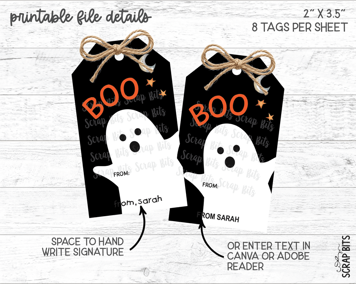 Boo Ghost, Halloween Printable Gift Tags, Instant Download - Scrap Bits
