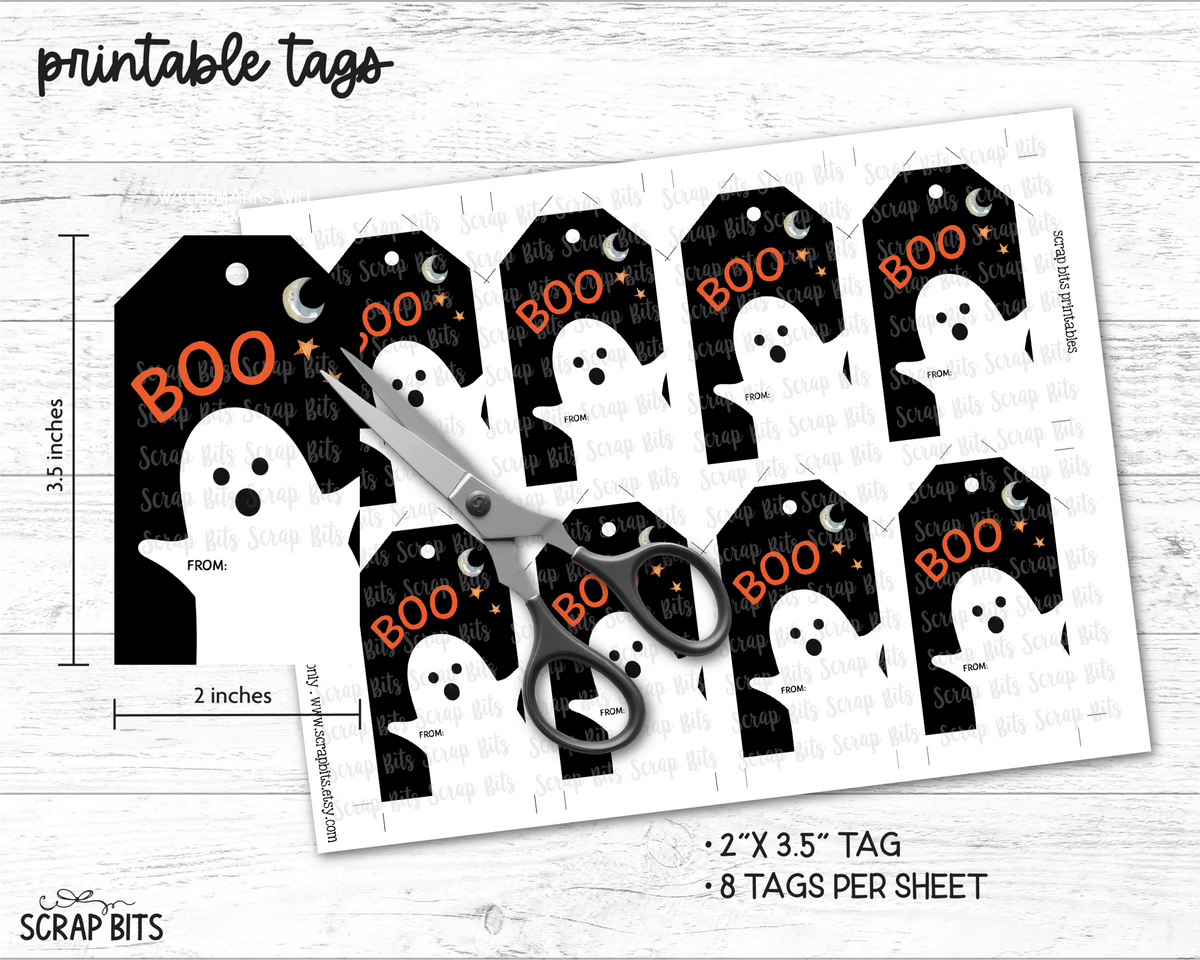 Boo Ghost, Halloween Printable Gift Tags, Instant Download - Scrap Bits