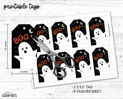 Boo Ghost, Halloween Printable Gift Tags, Instant Download - Scrap Bits