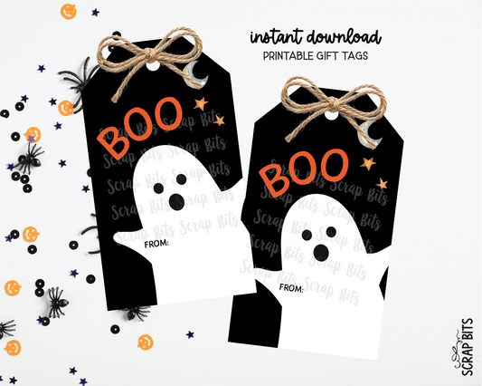 Boo Ghost, Halloween Printable Gift Tags, Instant Download - Scrap Bits