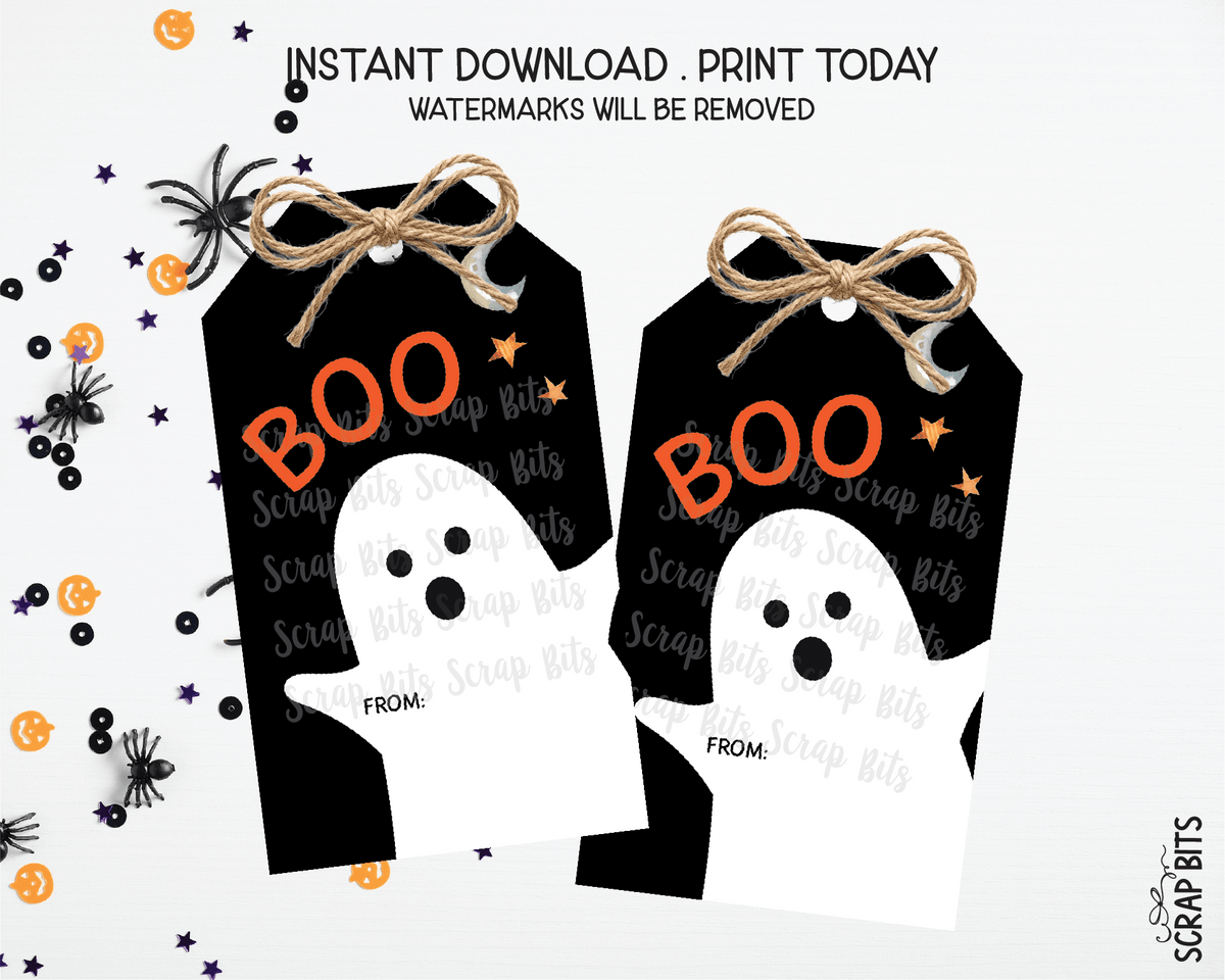 Boo Ghost, Halloween Printable Gift Tags, Instant Download - Scrap Bits
