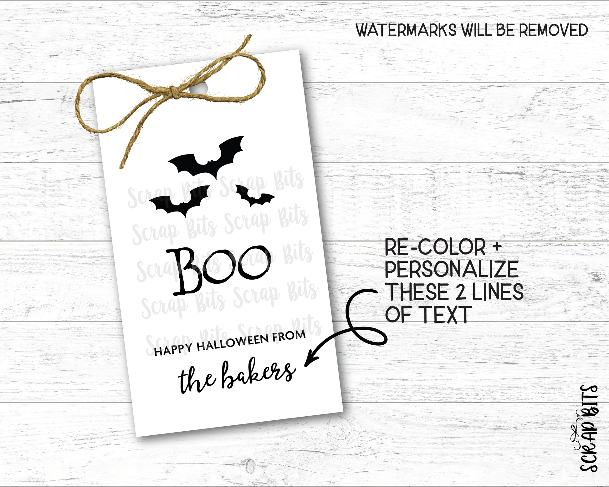 Boo with Bats Halloween Tags . Personalized Gift Tags - Scrap Bits