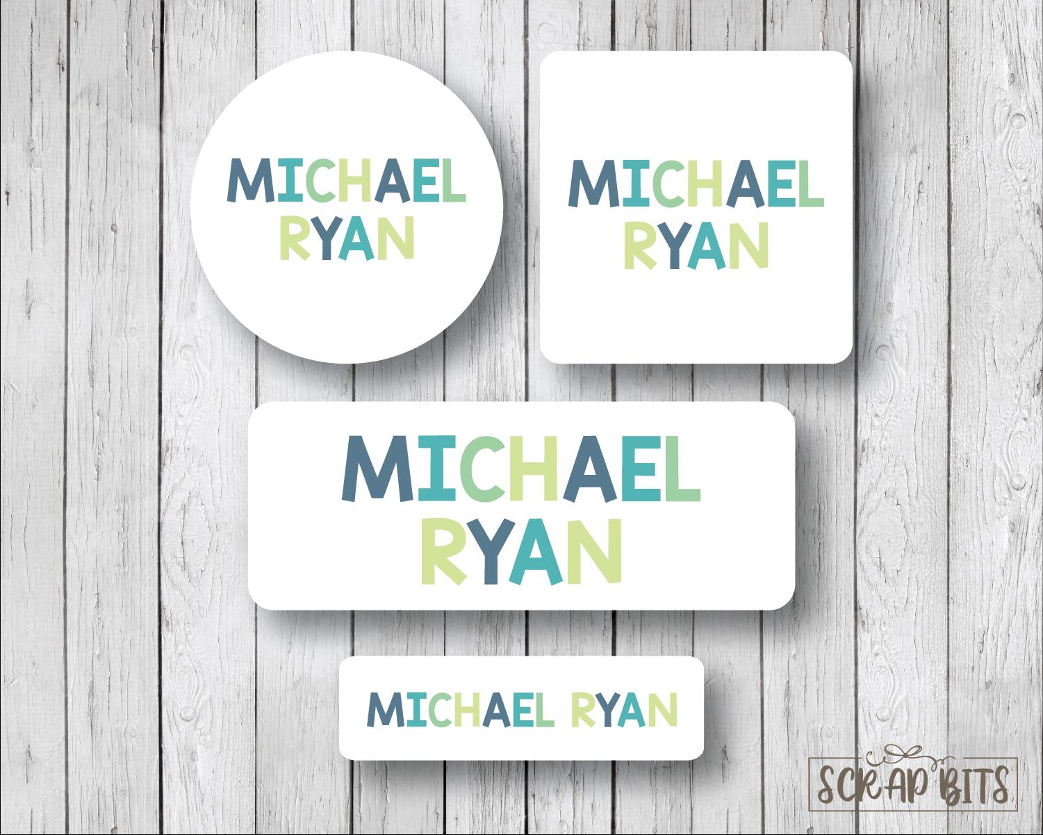 Boys Name Labels Bundle, Blue Green . Personalized Belonging Labels - Scrap Bits