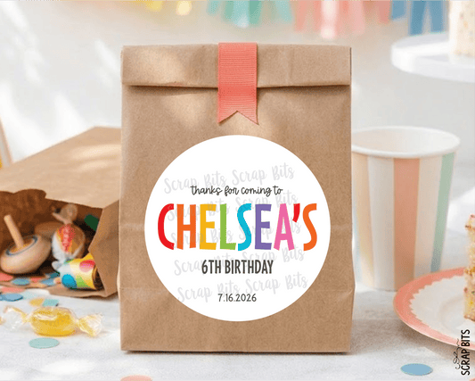 Bright + Bold Name Birthday Favor Labels, Personalized Stickers or Tags - Scrap Bits