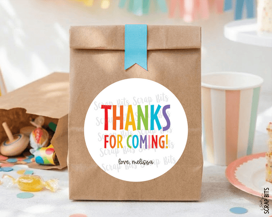 Bright + Bold Thanks Birthday Favor Labels, Personalized Stickers or Tags - Scrap Bits