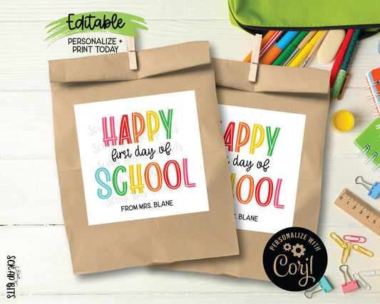 Bright Rainbow Back To School Tags, Printable Back To School Tags, Instant Download Editable Template - Scrap Bits