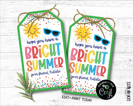 Bright Summer Last Day of School Tags, Angle Top, EDITABLE Printable Digital Download - Scrap Bits