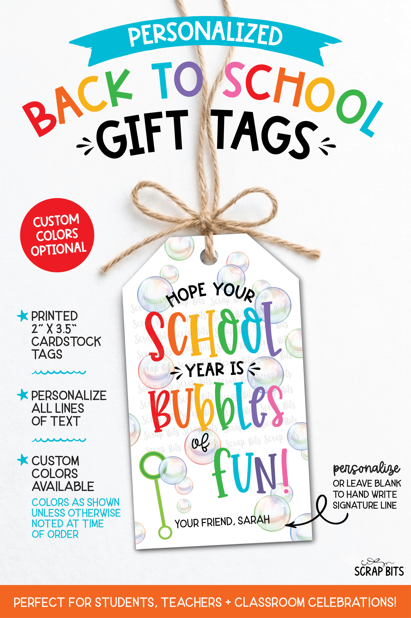 Bubbles Back To School Gift Tags, Bubbles of Fun - Scrap Bits