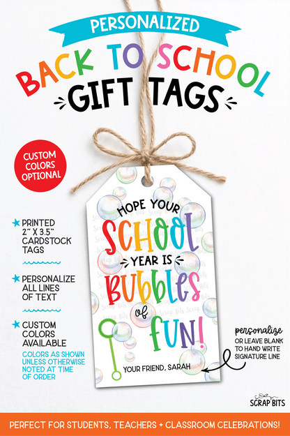 Bubbles Back To School Gift Tags, Bubbles of Fun - Scrap Bits