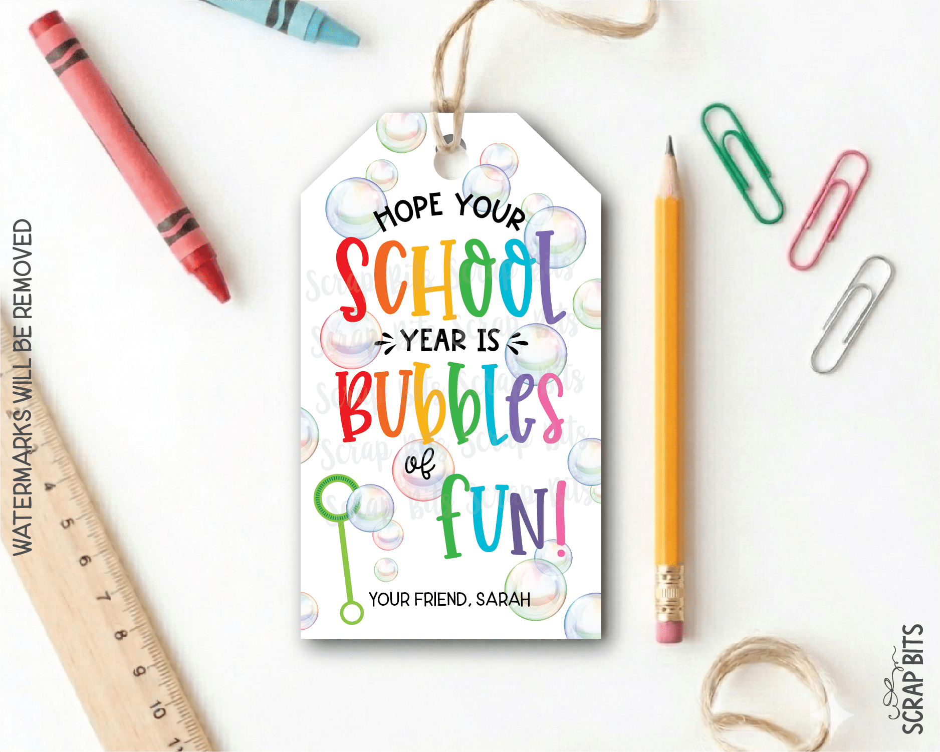 Bubbles Back To School Gift Tags, Bubbles of Fun - Scrap Bits