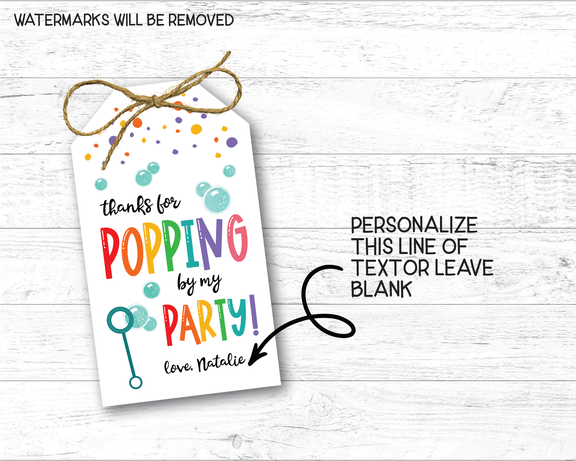Bubbles Birthday Tags, Thanks for Popping By, Personalized Favor Tags - Scrap Bits