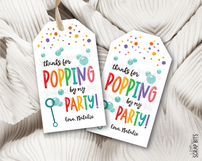 Bubbles Birthday Tags, Thanks for Popping By, Personalized Favor Tags - Scrap Bits