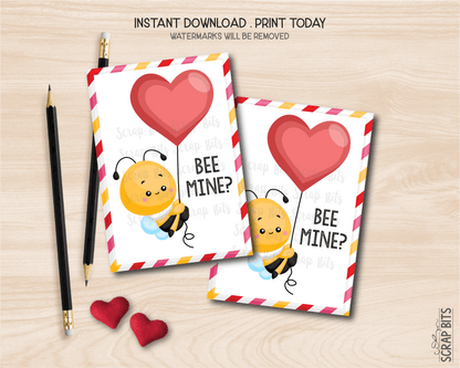 Bumble Bee Valentines, Bee Mine, Printable Classroom Exchange Cards, Instant Download - Scrap Bits
