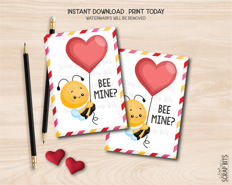 Bumble Bee Valentines, Bee Mine, Printable Classroom Exchange Cards, Instant Download - Scrap Bits