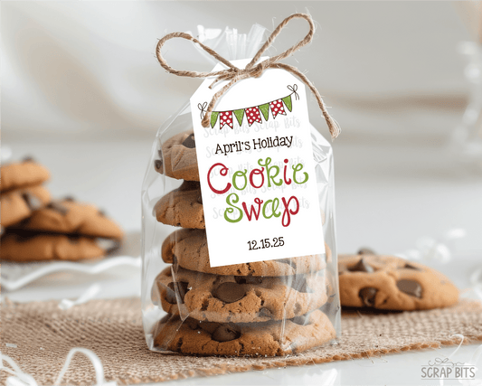 Bunting Flags Cookie Swap, Personalized Christmas Gift Tags or Baking Labels - Scrap Bits