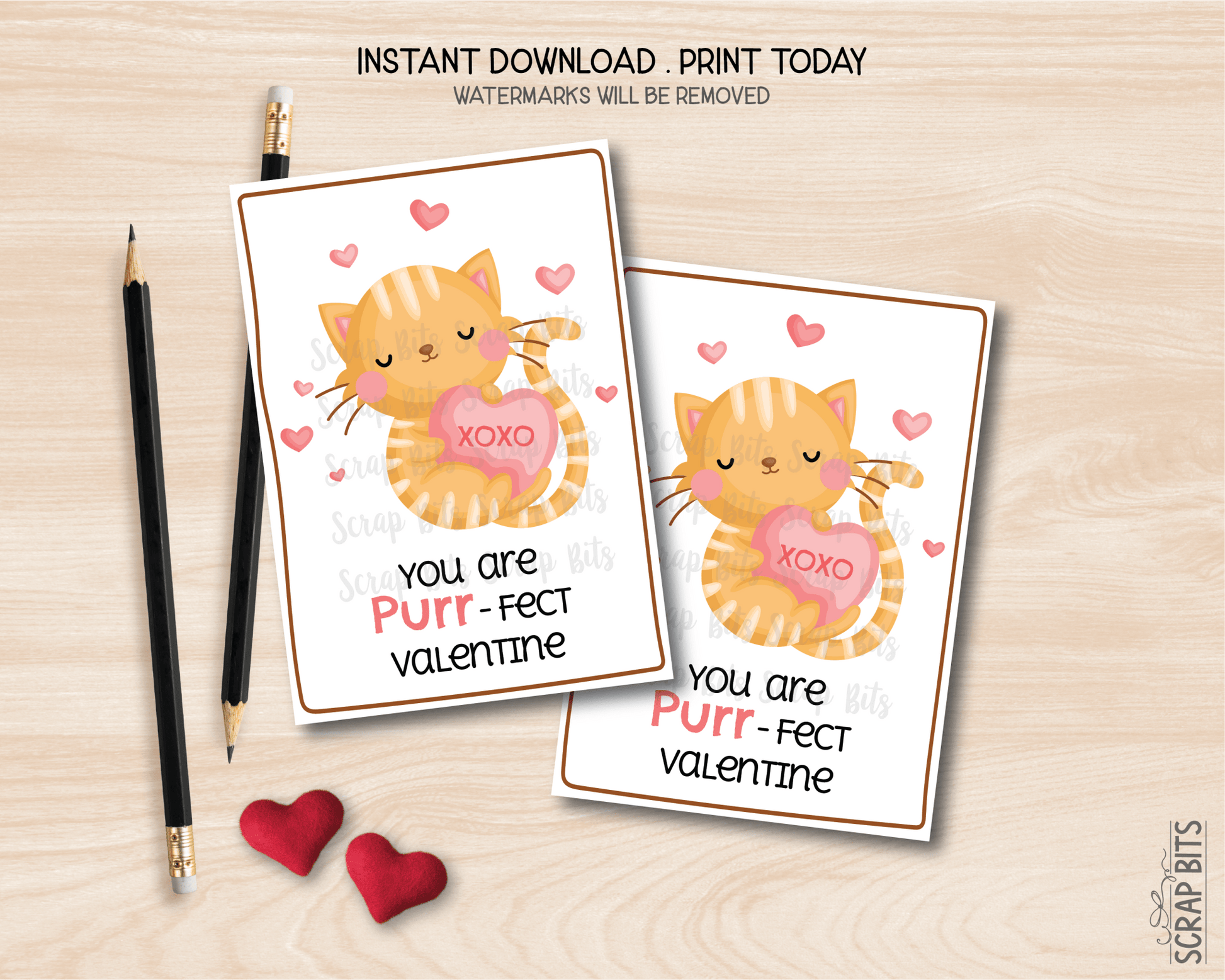 Cat Valentines, You Are PURR - Fect Valentine, Printable Classroom Exchange Cards, Instant Download - Scrap Bits