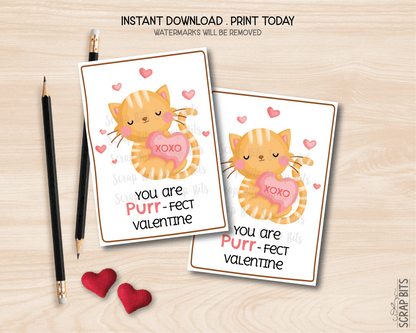 Cat Valentines, You Are PURR - Fect Valentine, Printable Classroom Exchange Cards, Instant Download - Scrap Bits
