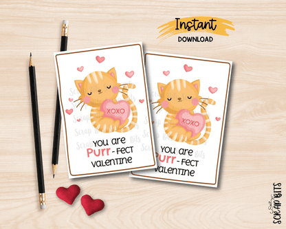Cat Valentines, You Are PURR - Fect Valentine, Printable Classroom Exchange Cards, Instant Download - Scrap Bits