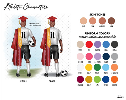 Soccer (Male) Graduation Portrait Print, Custom Digital Drawing