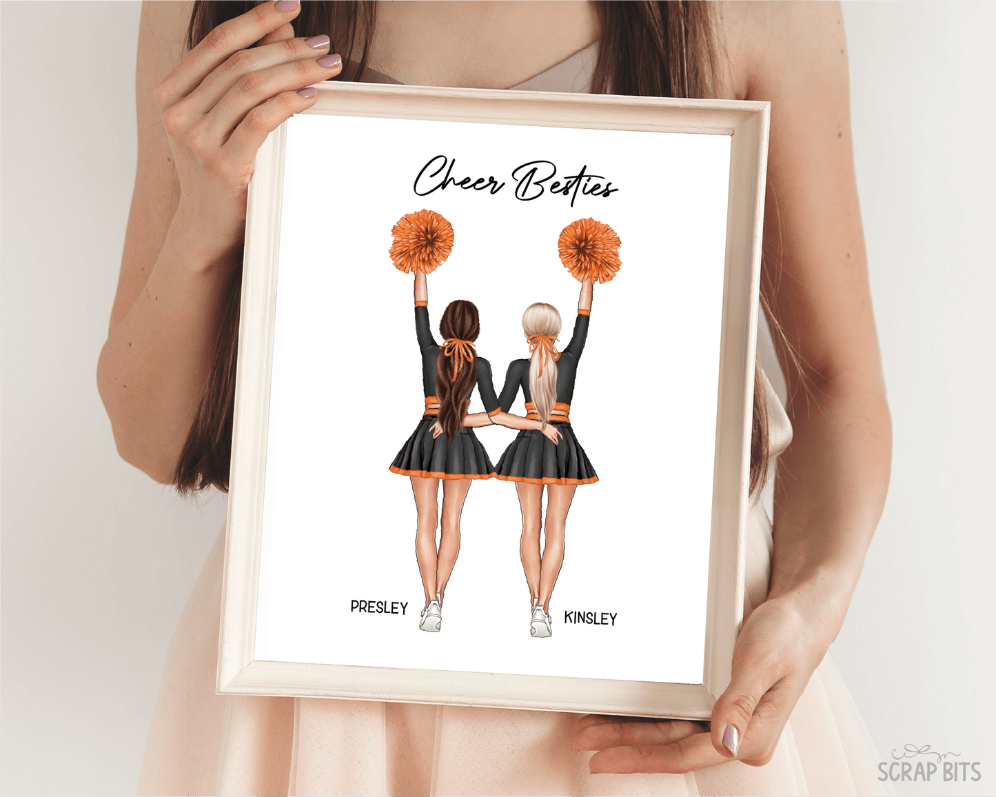 Cheer Besties Portrait Print, Custom Digital Drawing - High Poms - Scrap Bits