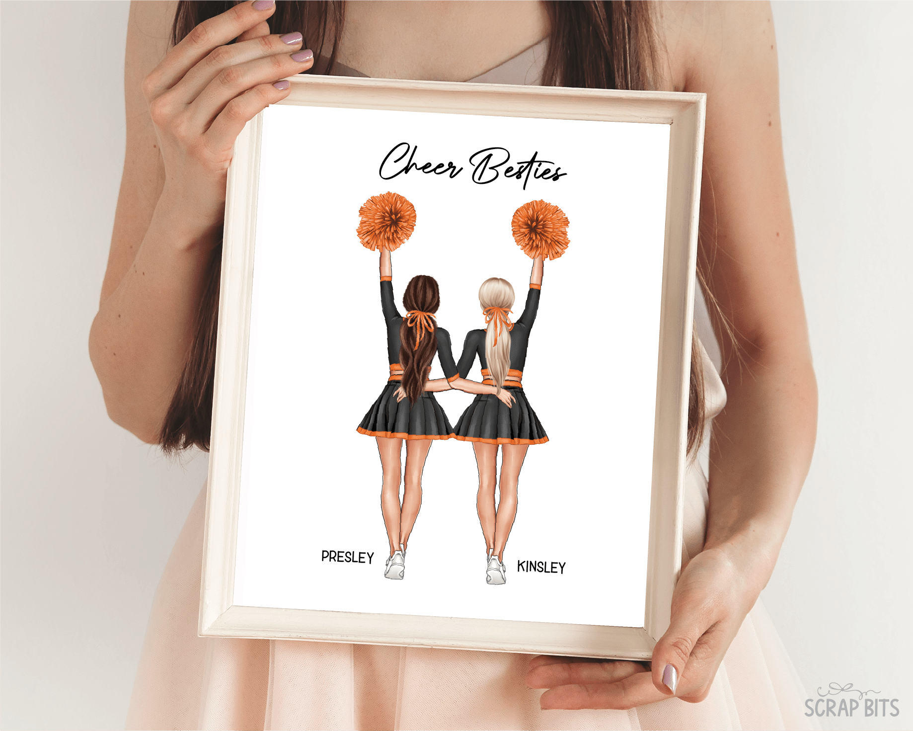 Cheer Besties Portrait Print, Custom Digital Drawing - High Poms - Scrap Bits