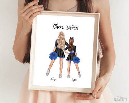 Cheer Besties Portrait Print, Custom Digital Drawing - Hip Poms - Scrap Bits