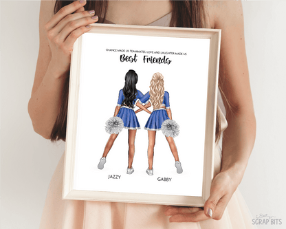 Cheer Besties Portrait Print, Custom Digital Drawing - Hip Poms - Scrap Bits