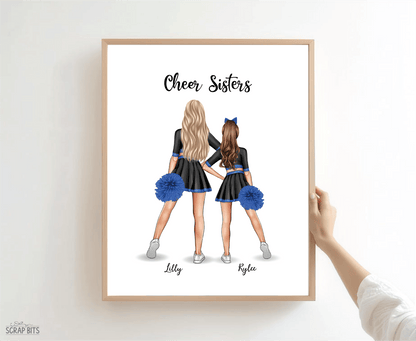Cheer Besties Portrait Print, Custom Digital Drawing - Hip Poms - Scrap Bits