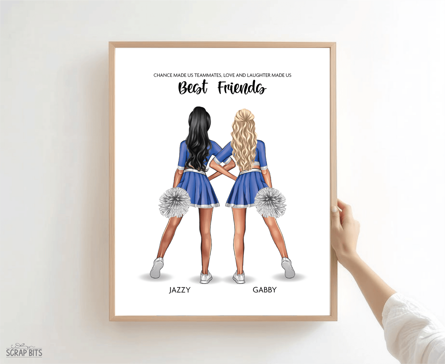 Cheer Besties Portrait Print, Custom Digital Drawing - Hip Poms - Scrap Bits