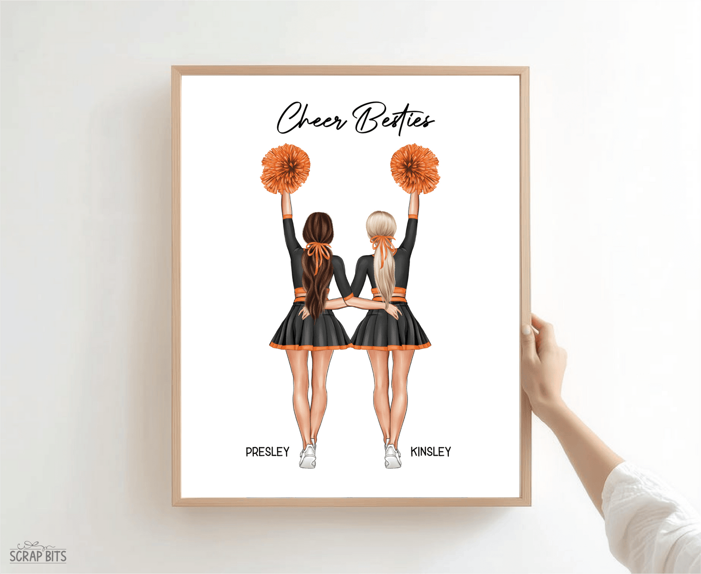 Cheer Team Portrait Print, Custom Digital Drawing - High Poms - Scrap Bits