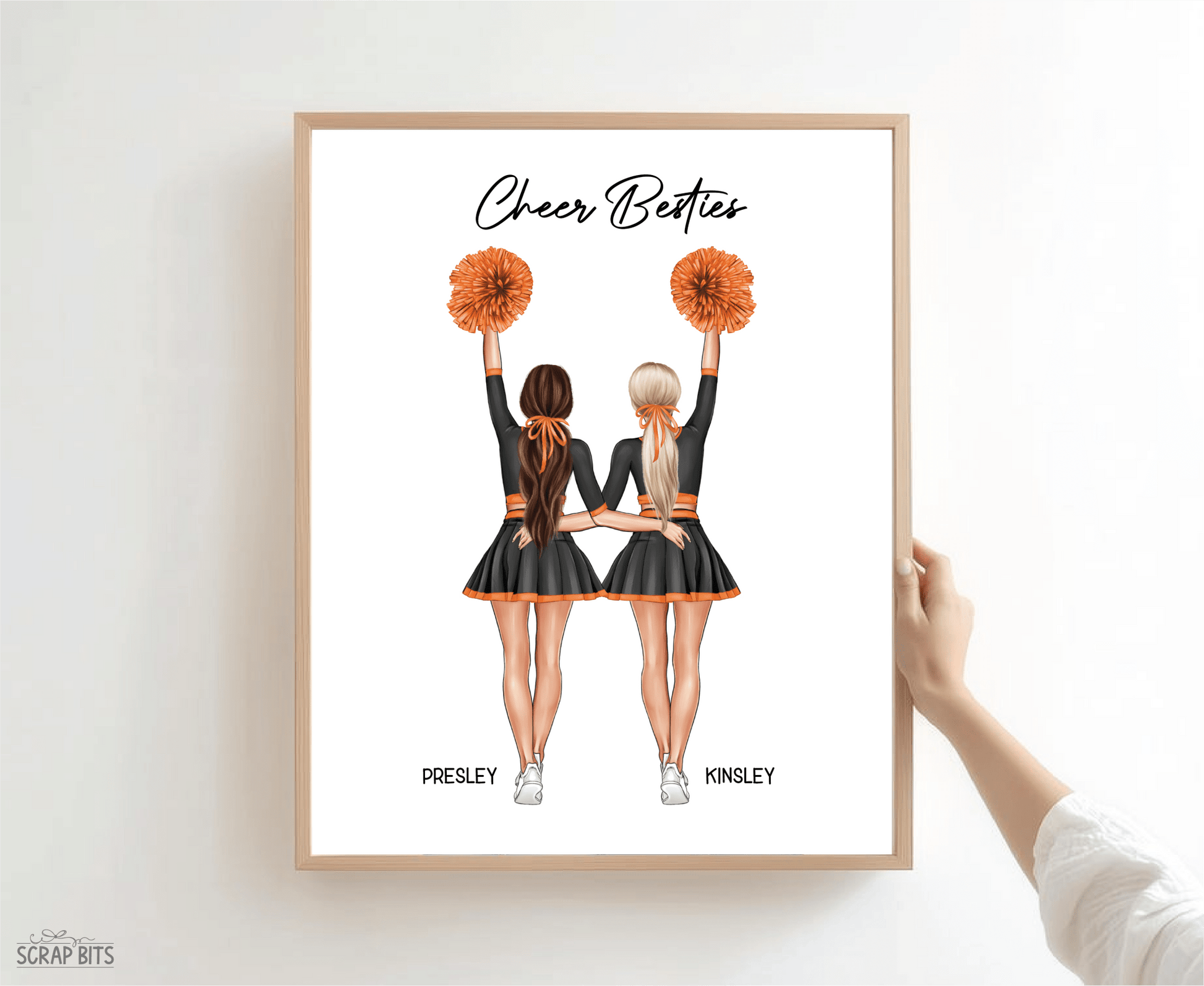 Cheer Team Portrait Print, Custom Digital Drawing - High Poms - Scrap Bits