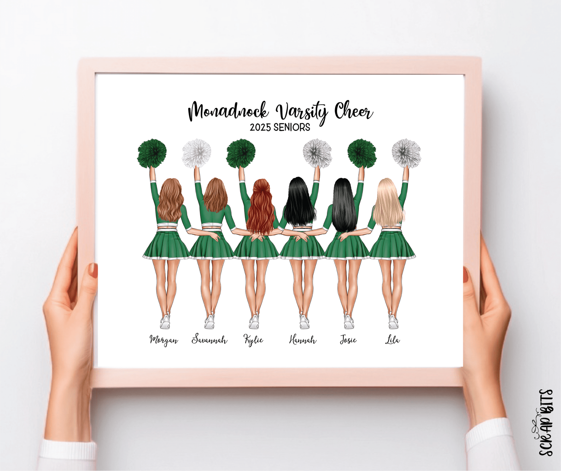 Cheer Team Portrait Print, Custom Digital Drawing - High Poms - Scrap Bits