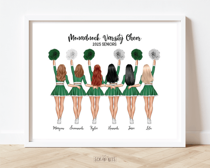 Cheer Team Portrait Print, Custom Digital Drawing - High Poms - Scrap Bits