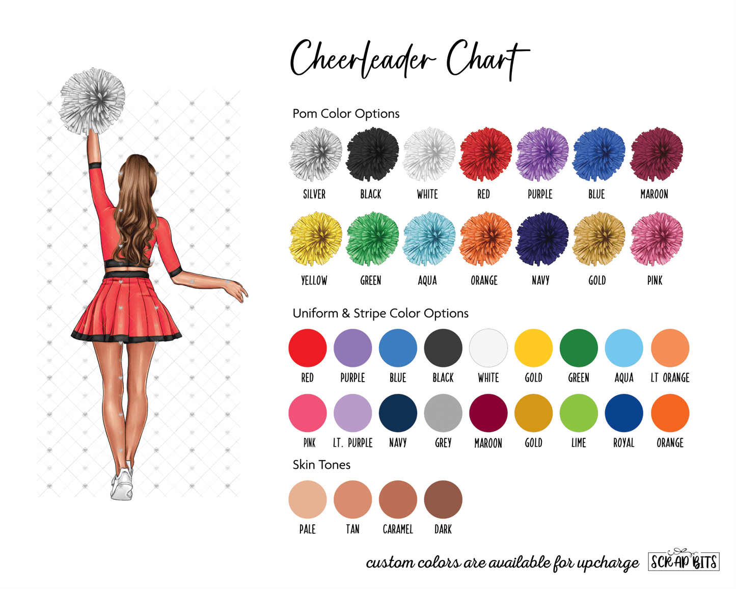 Cheerleader + Coach Portrait Print, Custom Digital Drawing - High Poms - Scrap Bits