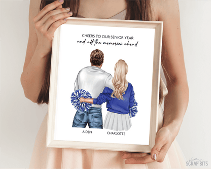 Cheerleader Girlfriend Portrait Print, Cheers to Our Senior Year, Custom Digital Drawing - Scrap Bits