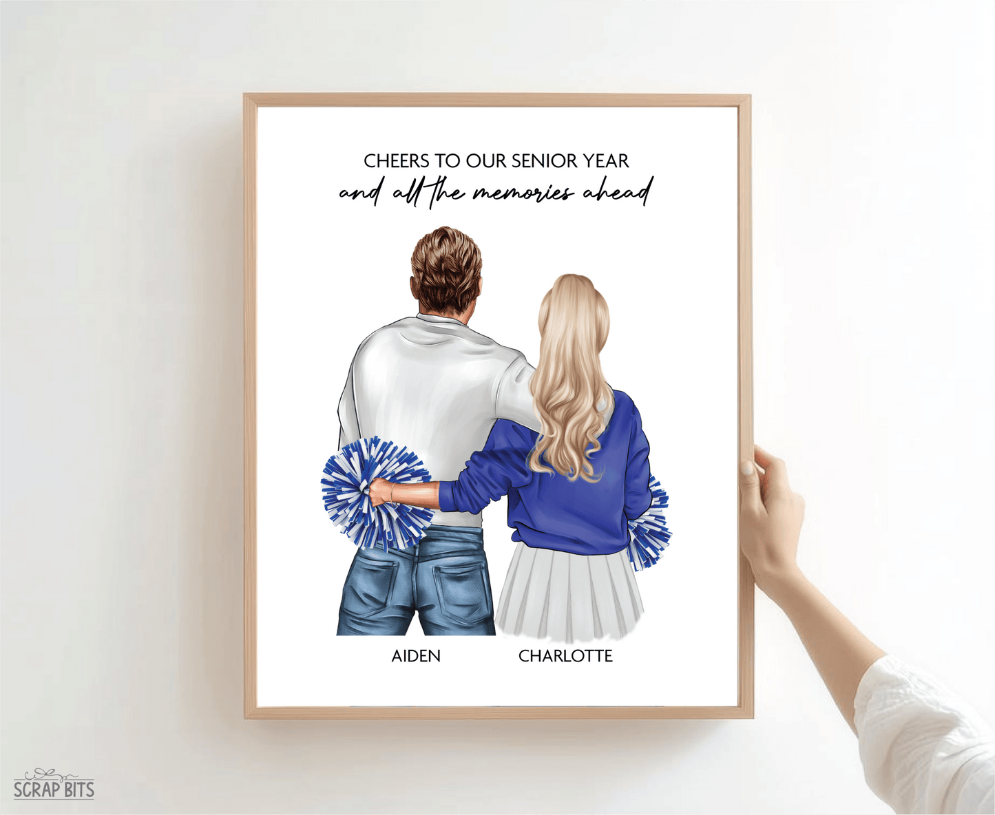 Cheerleader Girlfriend Portrait Print, Cheers to Our Senior Year, Custom Digital Drawing - Scrap Bits