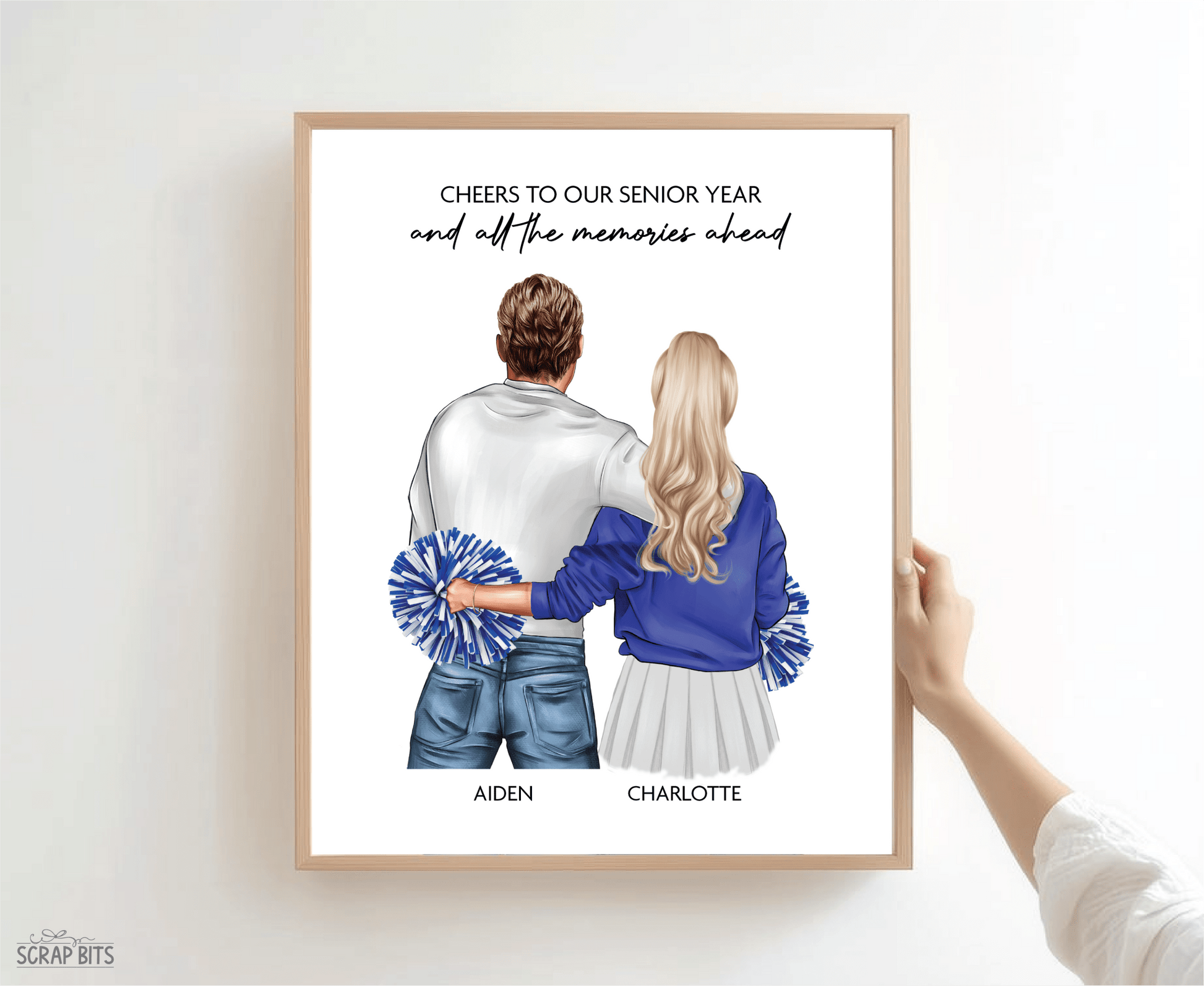Cheerleader Girlfriend Portrait Print, Cheers to Our Senior Year, Custom Digital Drawing - Scrap Bits