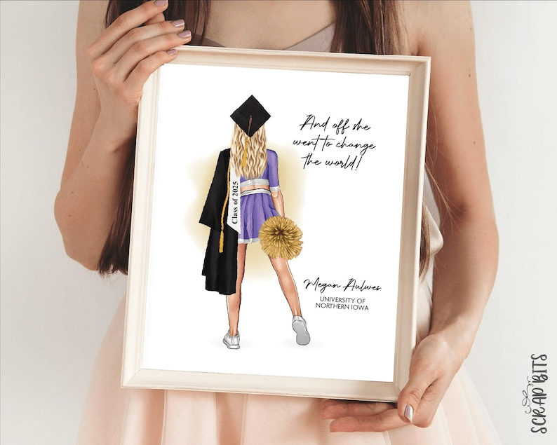 Cheerleader Graduation Portrait Print, Female Hip Poms, Custom Senior Gift, Digital Download - Scrap Bits