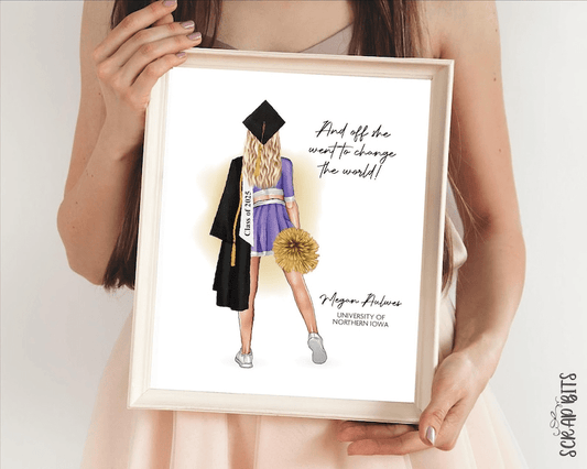 Cheerleader Graduation Portrait Print, Female Hip Poms, Custom Senior Gift, Digital Download - Scrap Bits