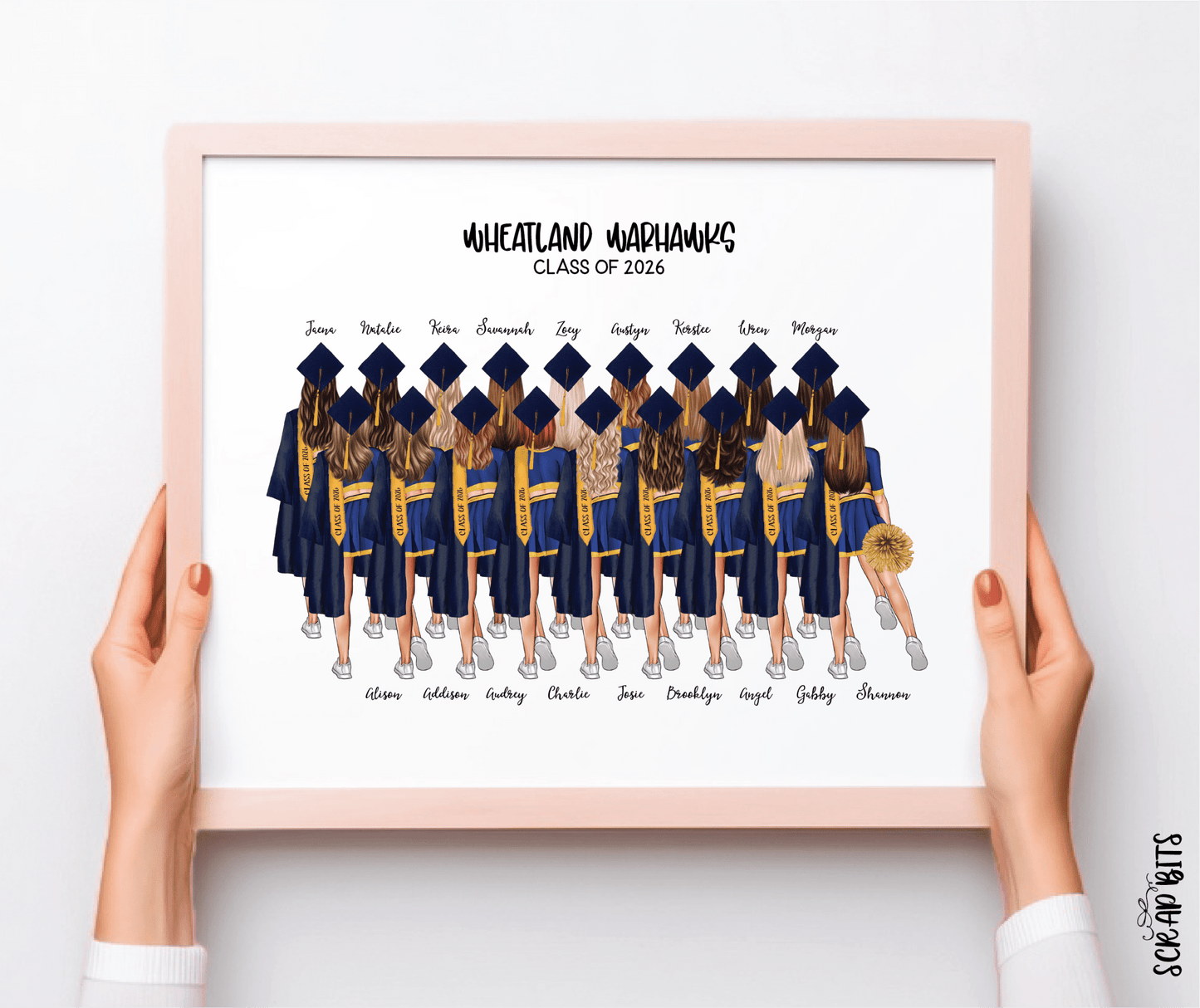 Cheerleader Group Graduation Portrait Print, Custom Cheerleading Seniors Gift, Hip Poms, Digital Download - Scrap Bits