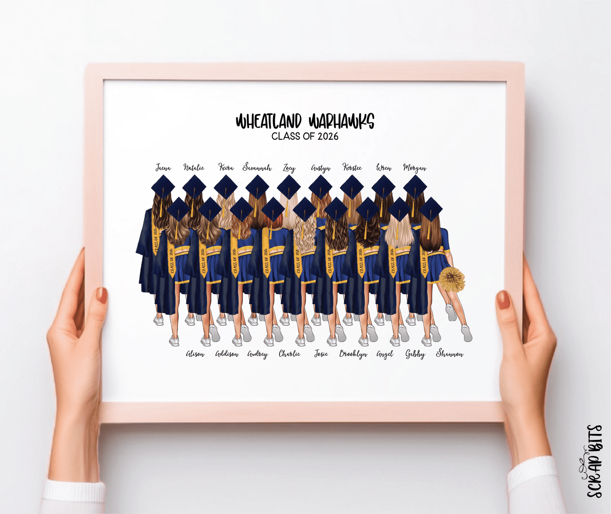 Cheerleader Group Graduation Portrait Print, Custom Cheerleading Seniors Gift, Hip Poms, Digital Download - Scrap Bits