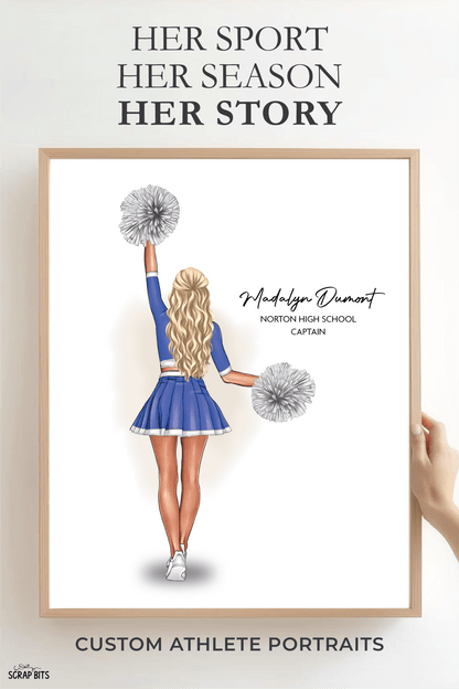 Cheerleader Portrait Print, Custom Digital Drawing - High Poms - Scrap Bits