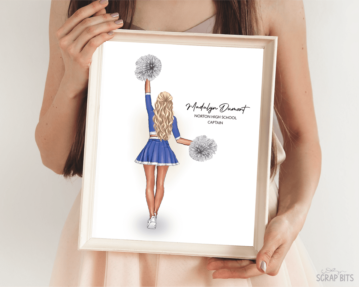 Cheerleader Portrait Print, Custom Digital Drawing - High Poms - Scrap Bits