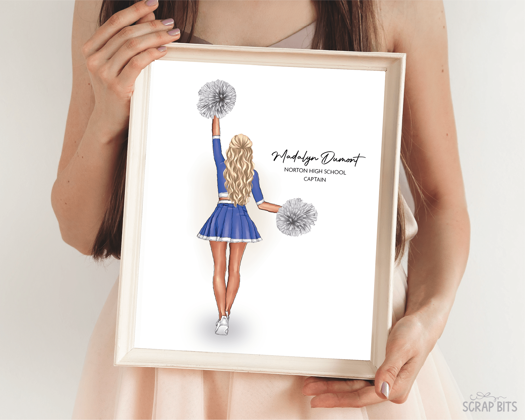Cheerleader Portrait Print, Custom Digital Drawing - High Poms - Scrap Bits