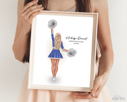 Cheerleader Portrait Print, Custom Digital Drawing - High Poms - Scrap Bits