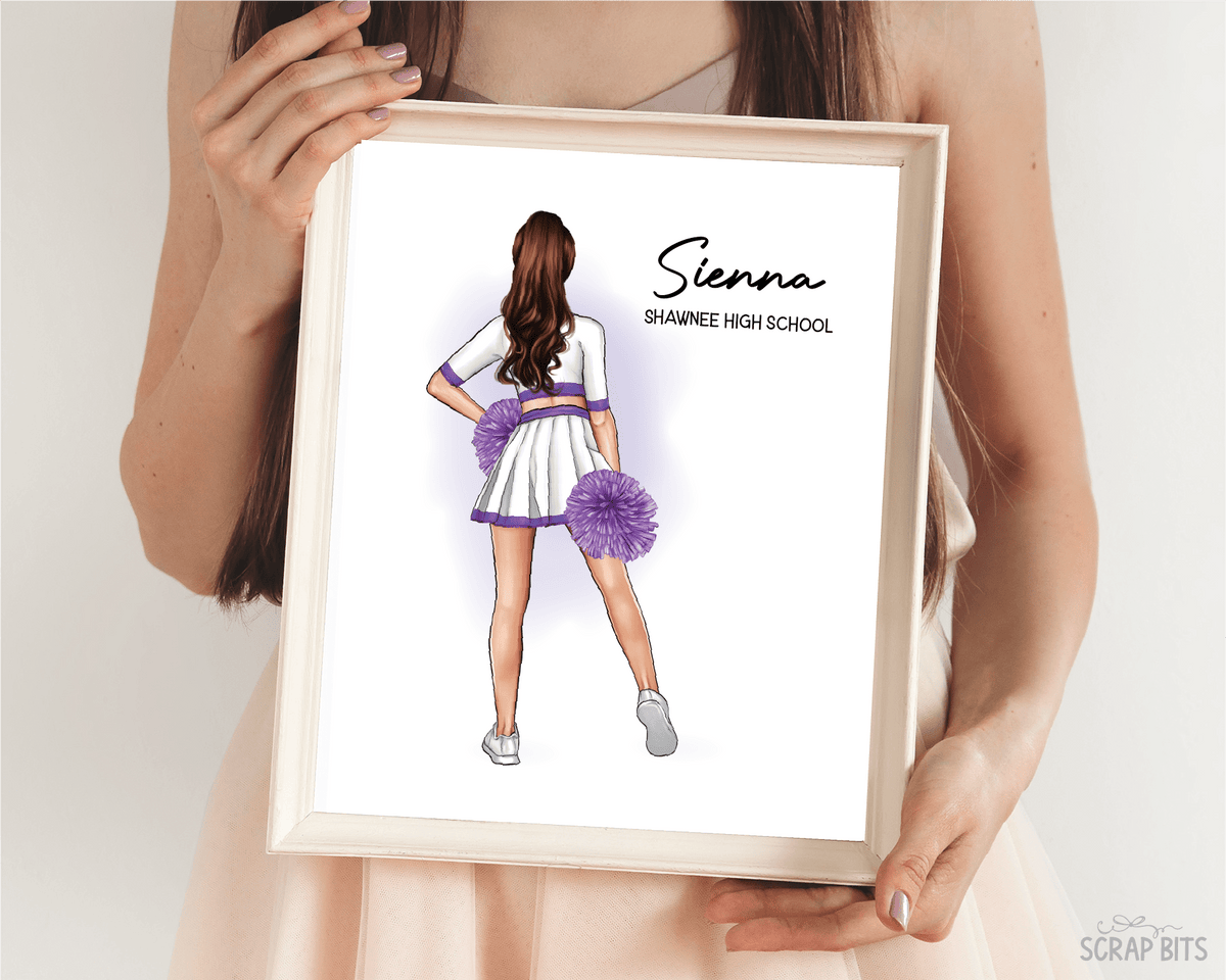 Cheerleader Portrait Print, Custom Digital Drawing - Hip Poms - Scrap Bits
