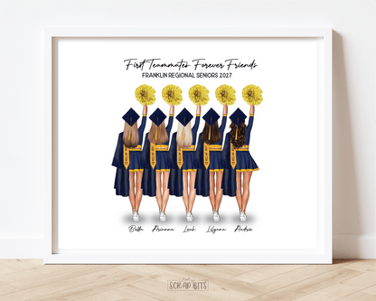 Cheerleading Team Graduation Portrait Print, Custom Digital Drawing - High Poms - Scrap Bits